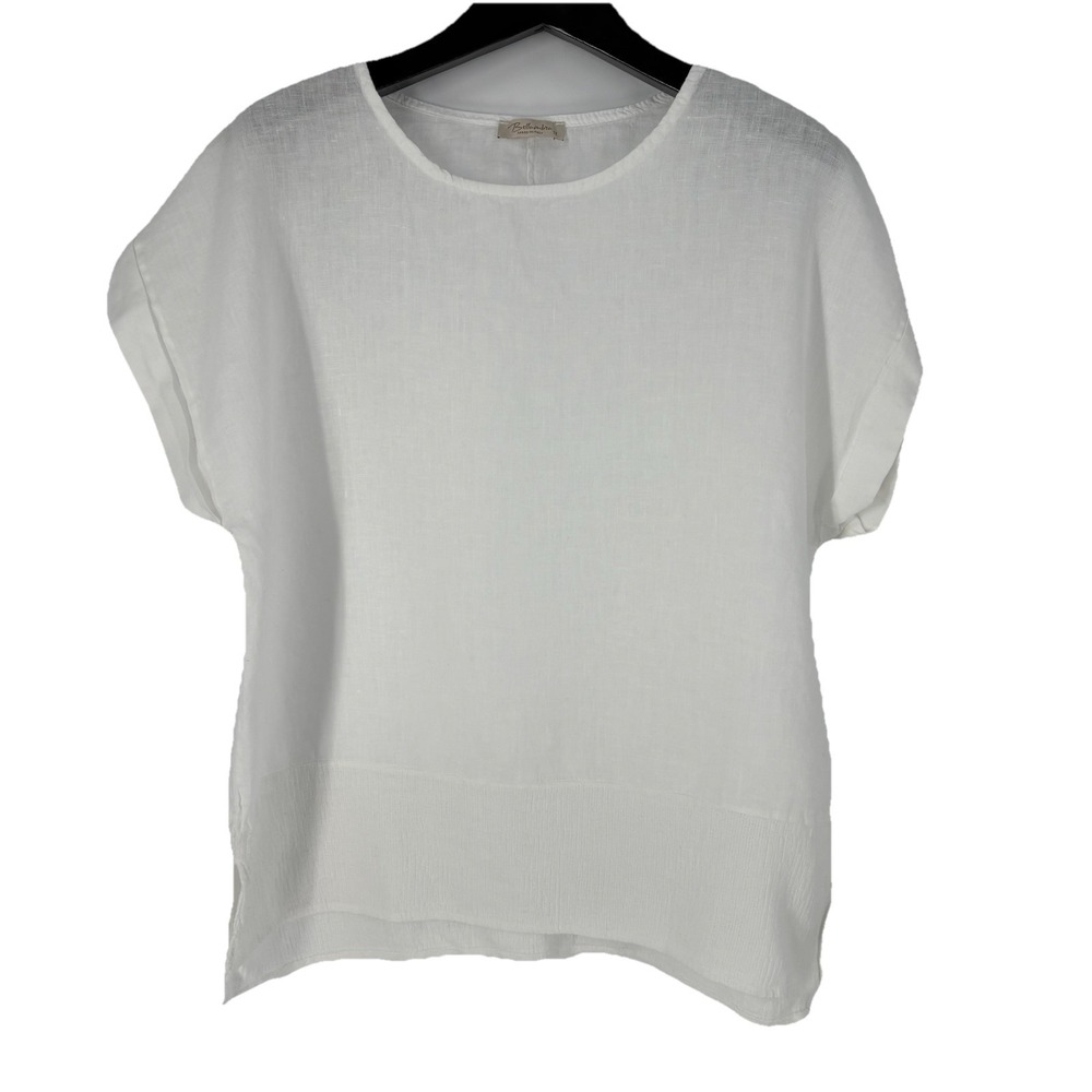 Bellambra Womens Woven Linen‎ Top Size 1X White Lagenlook Coastal Made in Italy